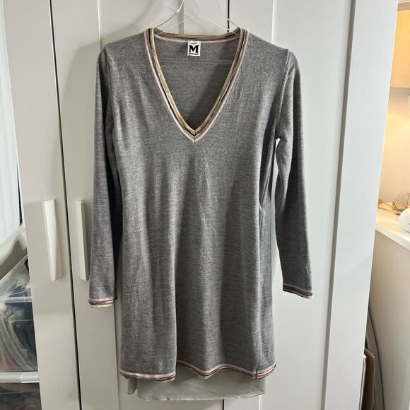MISSONI M Missoni Vintage Y2K Gray Sweater‎ Tunic Dress with mesh underskirt - Picture 1 of 16